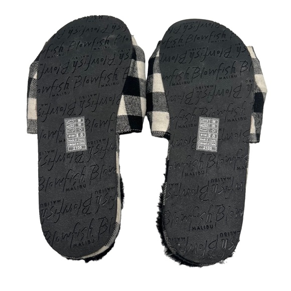 NEW Blowfish Malibu Plaid Fur Lined Slip On Sandals Slides Gangnam Print Sz 8or9 - Picture 8 of 9